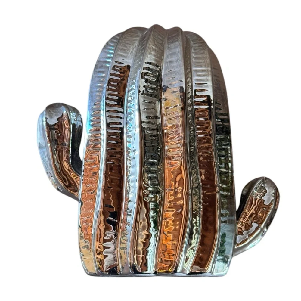 Gold Ceramic Cactus Accent Sculptures - Decorative Home Accents